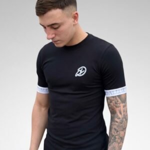 CAMISETA DALLUZ PRETA FAIXA H - BRANCO/PRATA